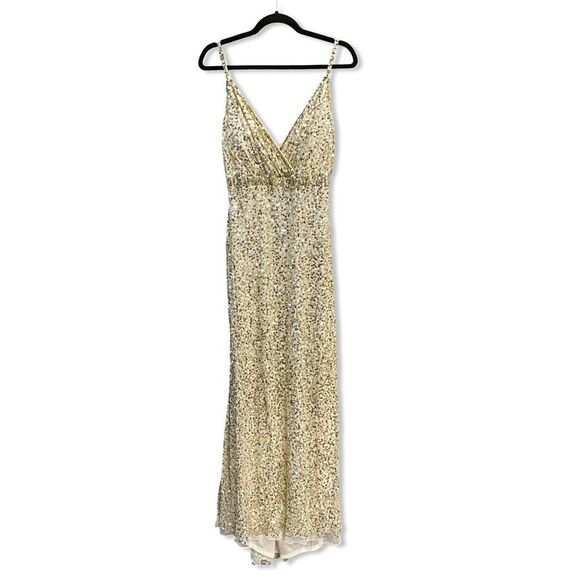 Mac Duggal 5055 Glittering Gold Evening Dress sequin train gown maxi mermaid 8 - Picture 6 of 11